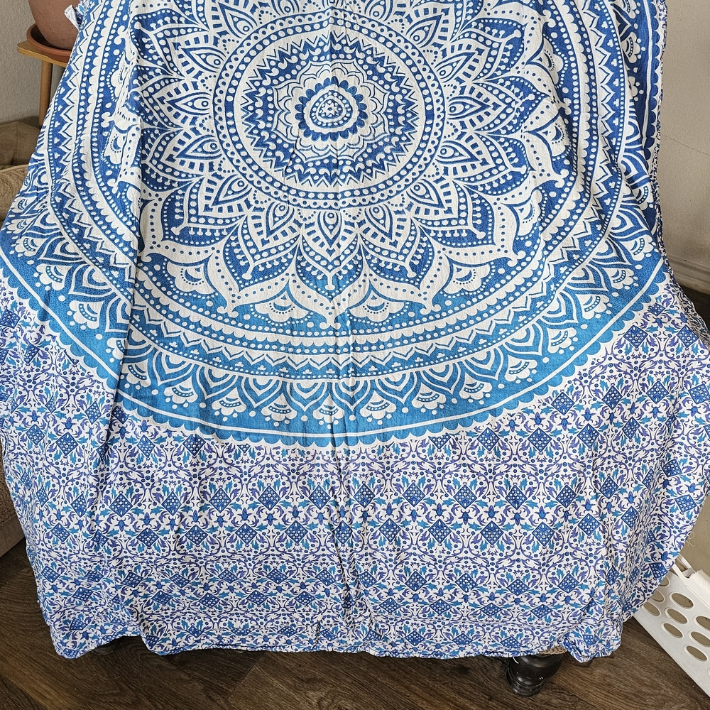 Blue and White Mandala Tapestry